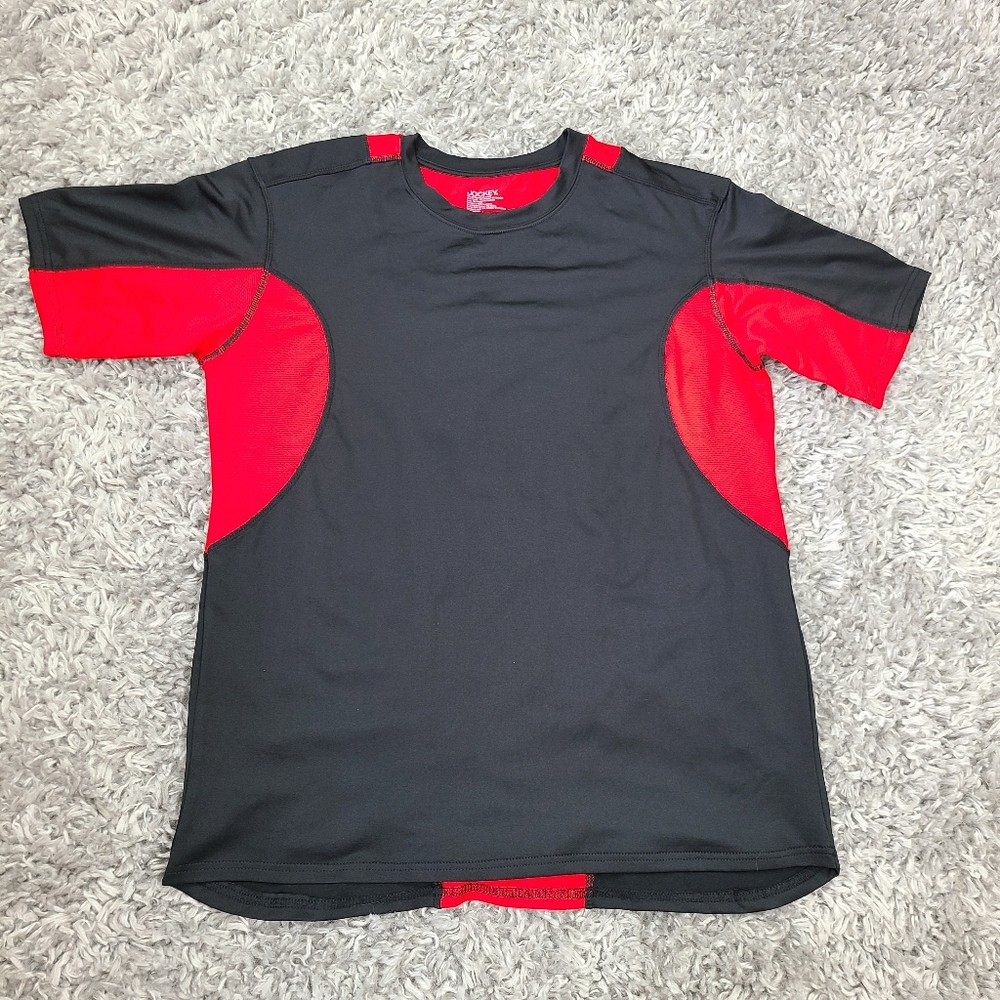 Jockey Men's Black/Red Polyster Spandex Training Activewear Shirt Size Medium